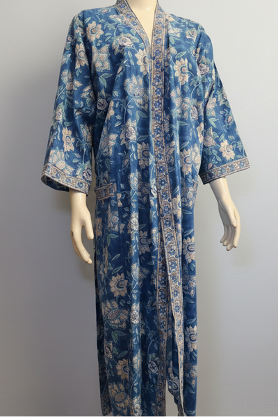 Anokhi Style Robe – White and Blue Flower