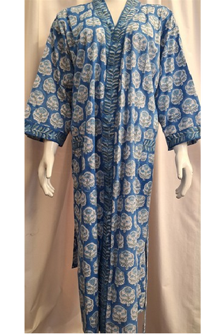 Anokhi Style Robe – White and Blue Tree Motif