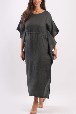 Linen Kaftan Dress - Charcoal