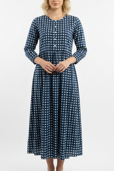 Cotton Check Dress - Blue