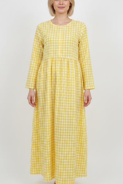 Cotton Check Dress - Yellow