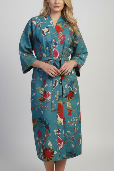 Cotton Robe - Tree of Life Teal