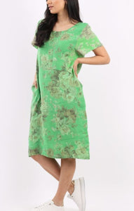 Linen Dress, Ribbed Sides Antique Rose – Green