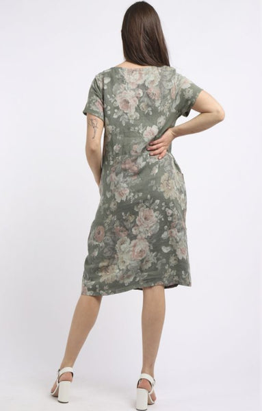 Linen Dress, Ribbed Sides Antique Rose – Khaki