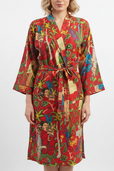 Frida Kahlo Cotton Robes - Red