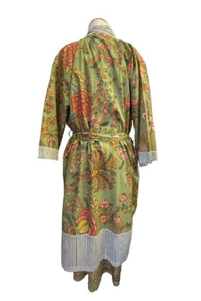 Exotic Flower Cotton Robe -  Green