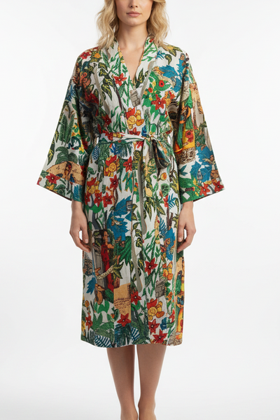 Frida Kahlo Cotton Robes - White