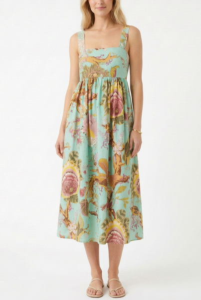 Bunches Floral Summer Dress Green Tea