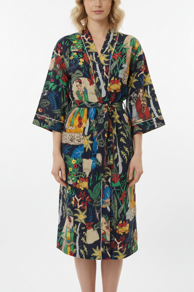 Frida Kahlo Cotton Robes -Navy