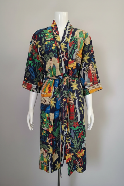 Frida Kahlo Cotton Robes -Navy