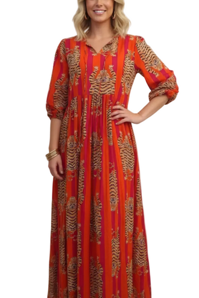 Tiger Print Dress - Orange and Hot Pink