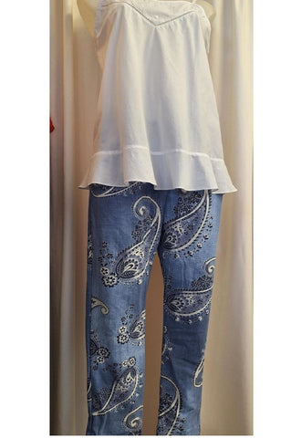 Italian Stretch Pants - Paisley, Light Denim