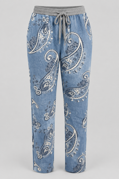 Italian Stretch Pants - Paisley, Light Denim