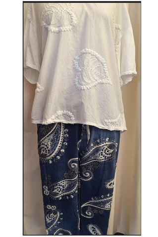 Italian Stretch Pants -  Paisley, Denim