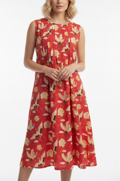 Cotton Dress Red Crane