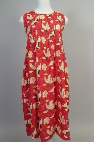 Cotton Dress Red Crane