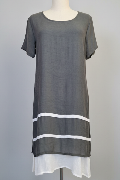 Stripe Dress Charcoal - Lullaby New Zealand
