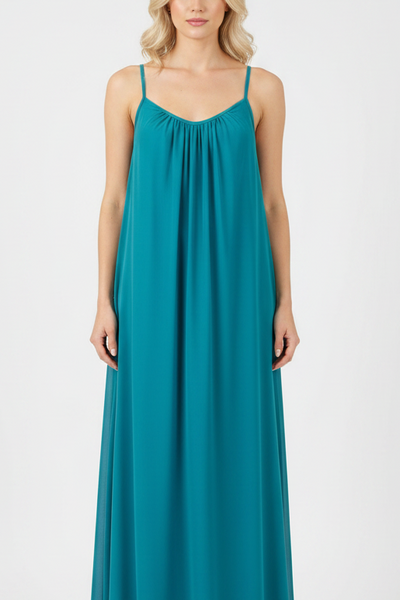 Silk Vicki long nightdress - Petrol Blue