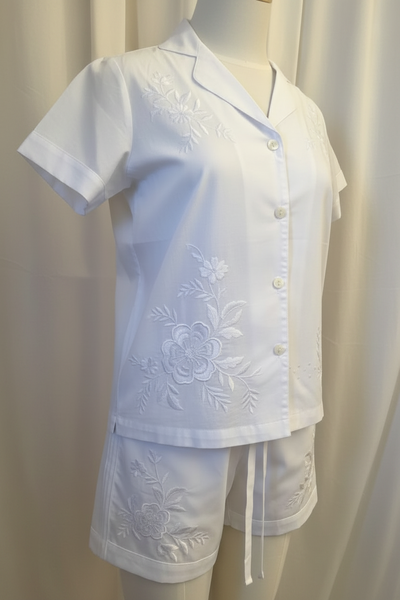 white cotton hand embroidered PJ Shorts Set