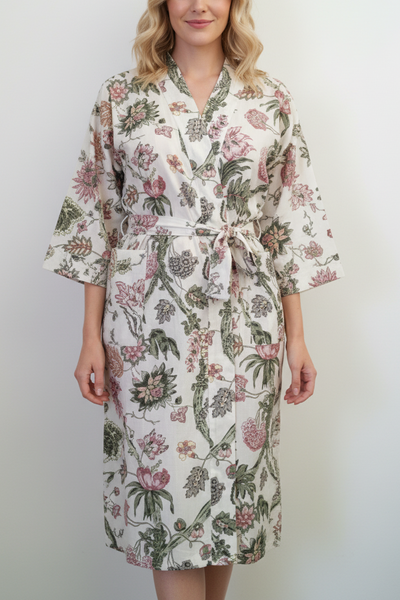 Cotton Robe Tree of Life - White