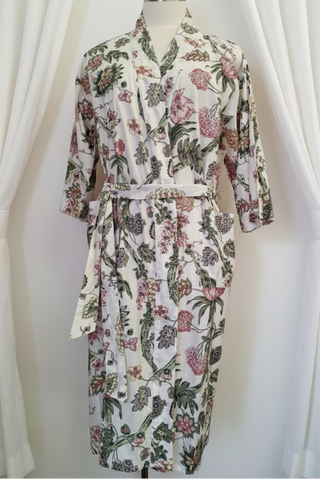 Cotton Robe Tree of Life - White