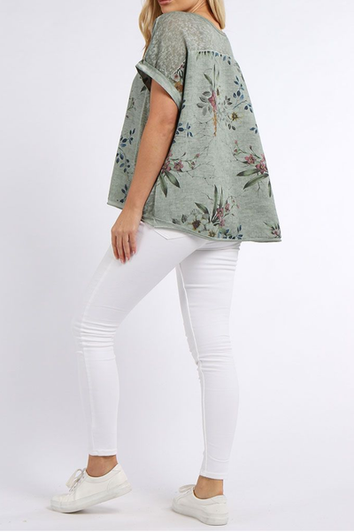 Linen Bouquet Top - Khaki