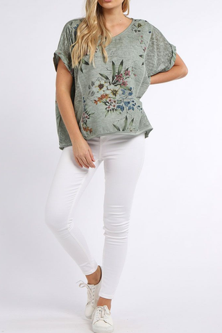 Linen Bouquet Top - Khaki