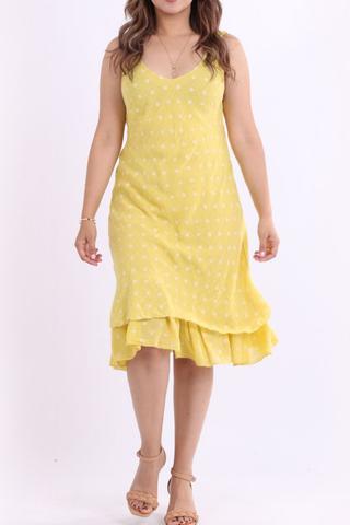 Polka Dot Lined Dress - Mustard