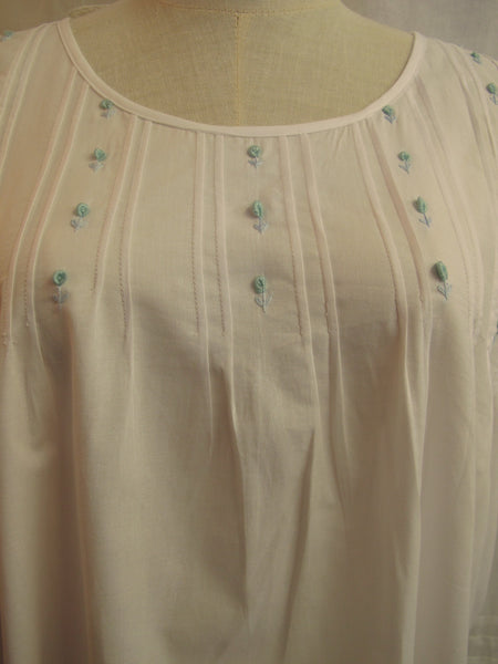 Pintuck Nightdress with Blue Flower Embroidery, [product type], Lullaby New Zealand
