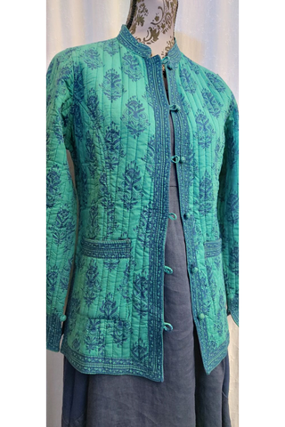 Quilted Cotton Jacket - Navy and Teal