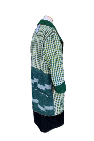 Unique Reversible Coat, Vintage Cotton Green/Pattern - E