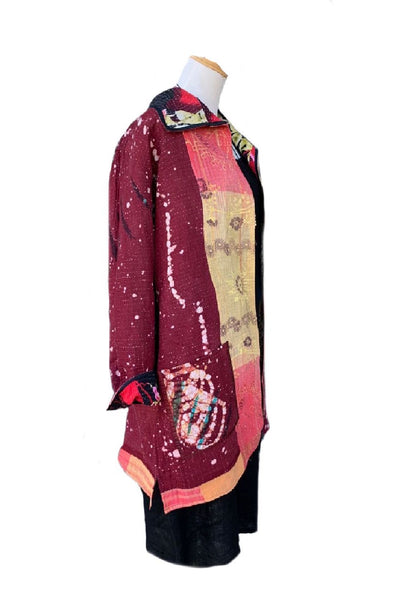 Unique Reversible Coat, Vintage Cotton Batik/Rose - F