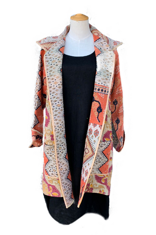 Unique Reversible Coat made from Vintage Cotton – Orange/Yellow - A