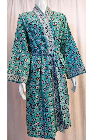Anokhi Midi Kimono Robe – Turquoise