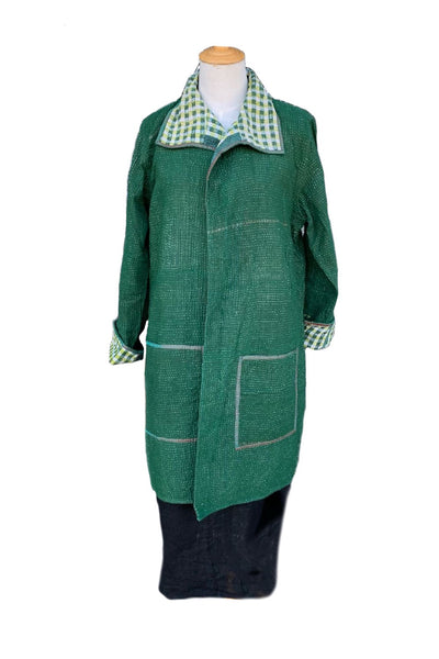 Unique Reversible Coat, Vintage Cotton Green/Pattern - E