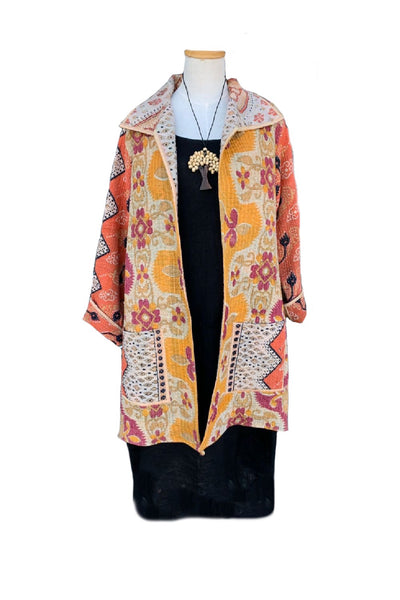 Unique Reversible Coat made from Vintage Cotton – Orange/Yellow - A