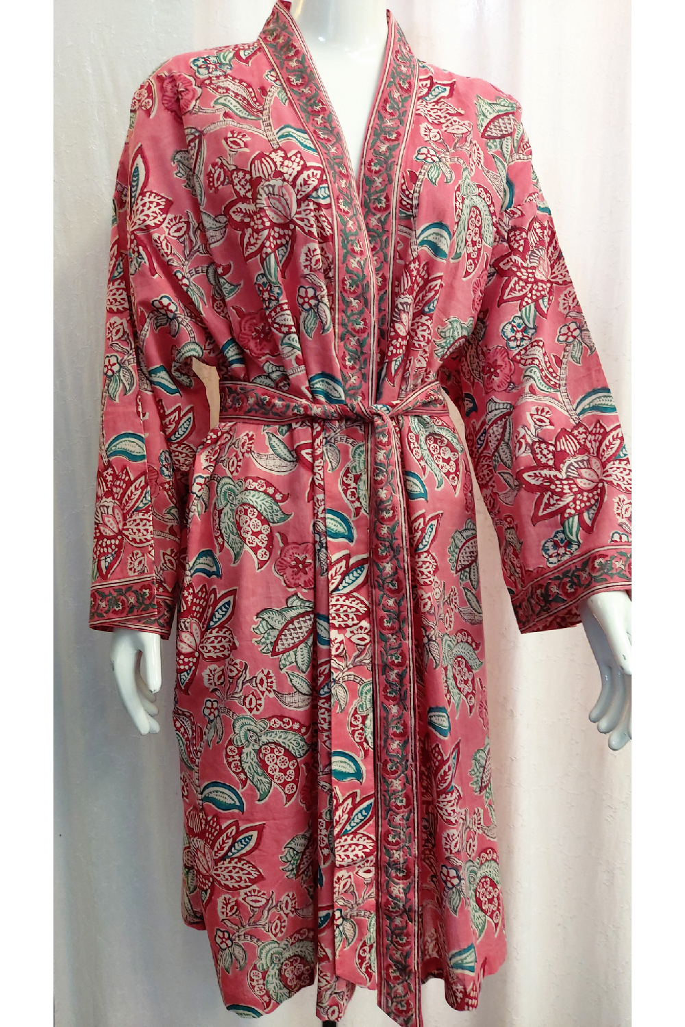Anokhi Midi Kimono Robe – Pink