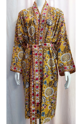Anokhi Midi Kimono Robe – Mustard