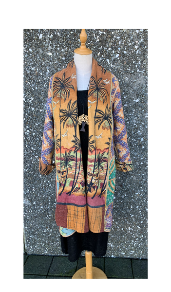 Unique Reversible Coat, Vintage Cotton - Palm Trees/Pattern - K