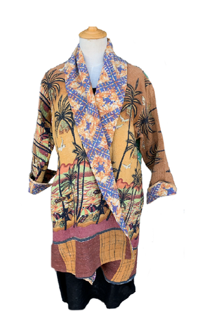 Unique Reversible Coat, Vintage Cotton - Palm Trees/Pattern - K